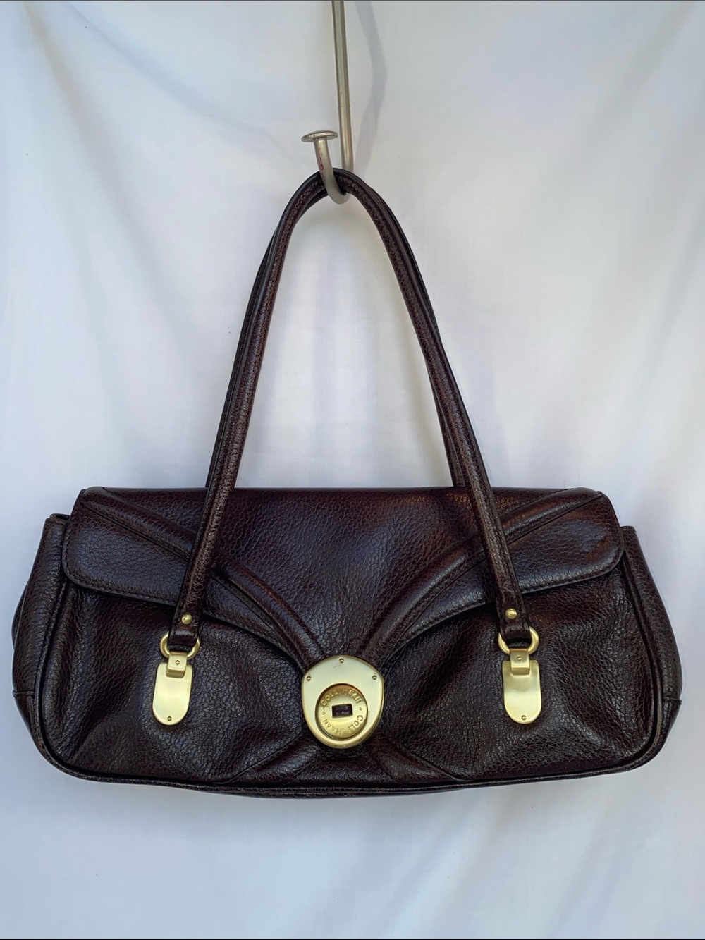 Cole Haan Dark Brown Leather Shoulder Bag with Gold Hardware